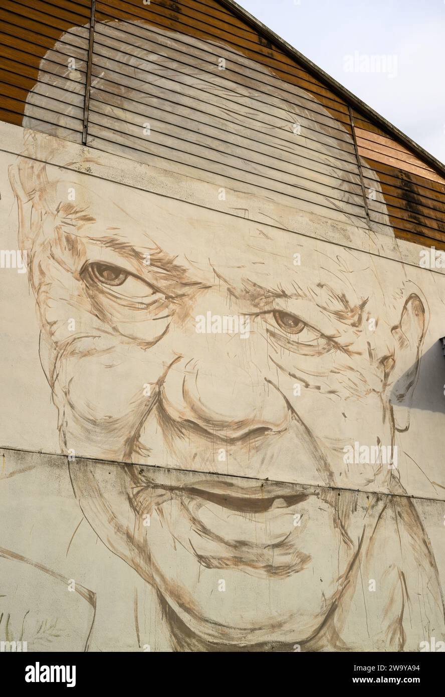 Old Uncle Drinking Coffee Street Art, Ipoh, Perak, Malaisie Banque D'Images