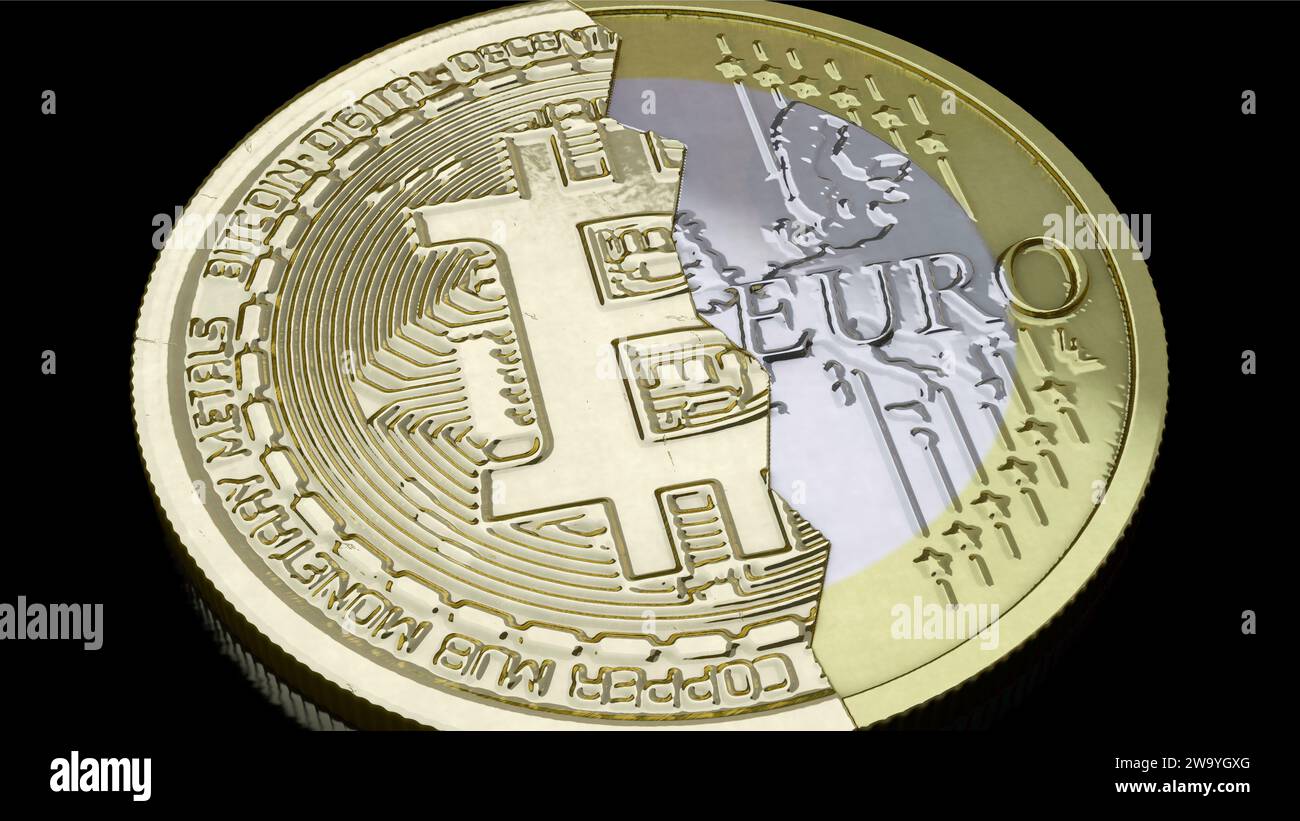 Symbolbild zum Thema Kryptowährung, Wechselkurs Bitcoin Euro usw. Banque D'Images