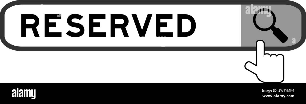 Bannière de recherche dans le mot réservé avec la main sur l'icône loupe sur fond blanc Illustration de Vecteur