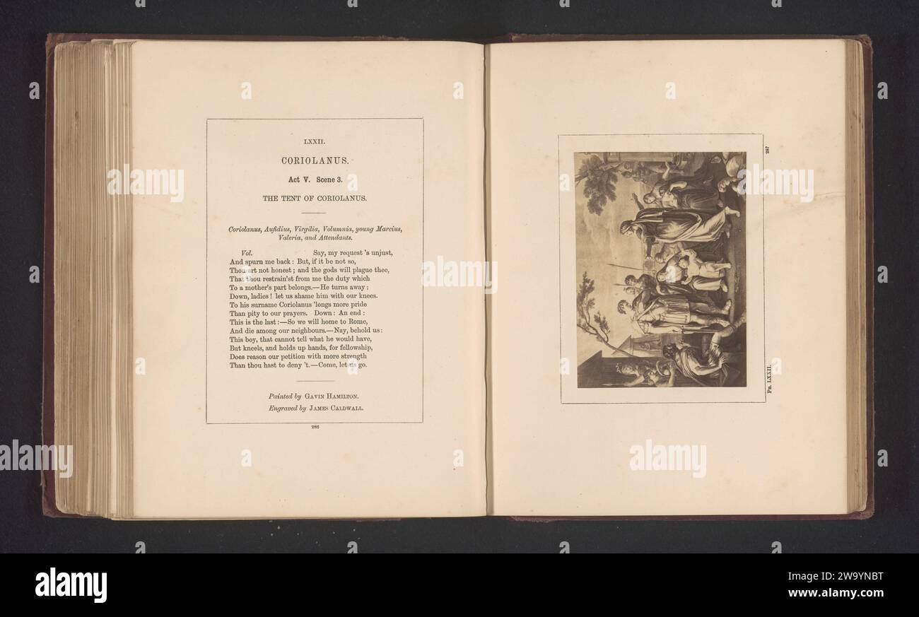 Production photographique d'une estampe à une peinture de Gavin Hamilton, représentant une scène de Coriolanus de William Shakespeare, Stephen Ayling, d'après James Caldwall, d'après Gavin Hamilton, c. 1854 - dans ou avant 1867 photographie vous pouvez voir l'acte V, scène 3 avec une compagnie devant la tente de Gaius Marcius Coriolanus. Londres support photographique albumen imprimer des œuvres spécifiques de la littérature Banque D'Images