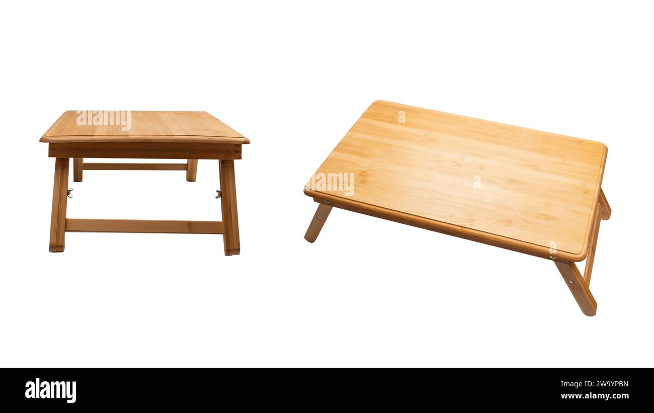 Table en bois isolée sur fond blanc.Vue de dessus. Banque D'Images