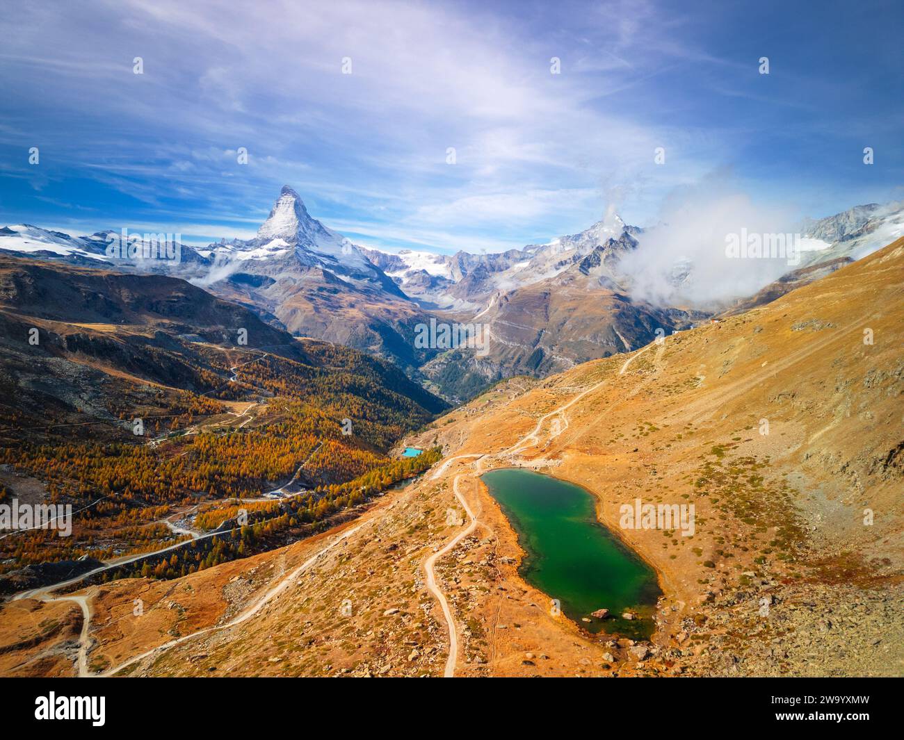 Zermatt, Suisse avec le Cervin et le lac Stellisee. Banque D'Images