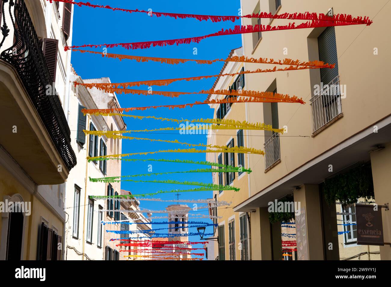 Carnaval bannière célébrations de rue Mahon Menorca Espagne. Banque D'Images