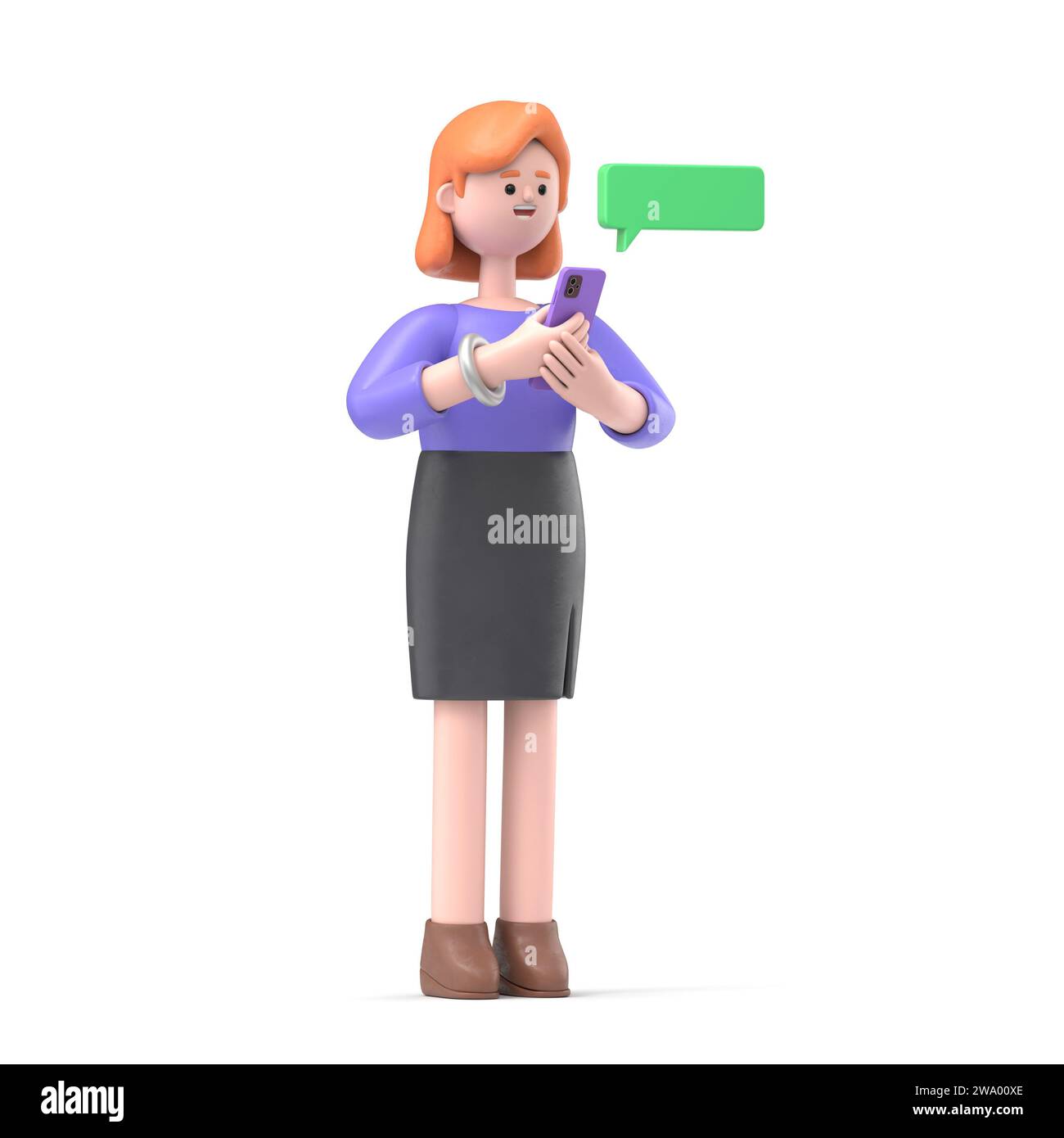 Illustration 3D de Cartoon caractère 3d avec téléphone. Social media concept.3D rendu sur fond blanc. Banque D'Images