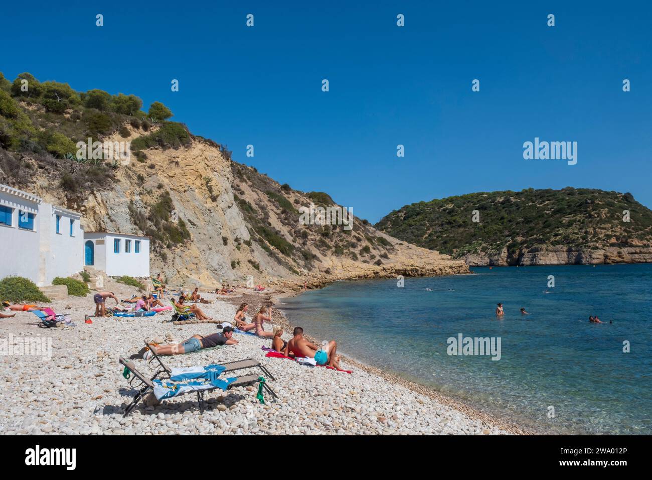 La Cala Portitxol (Portichol) ou Portitxol plage ou aussi connu comme Cala de la Barraca de Javea est situé entre Cap Prim et le Cap Negre. Banque D'Images