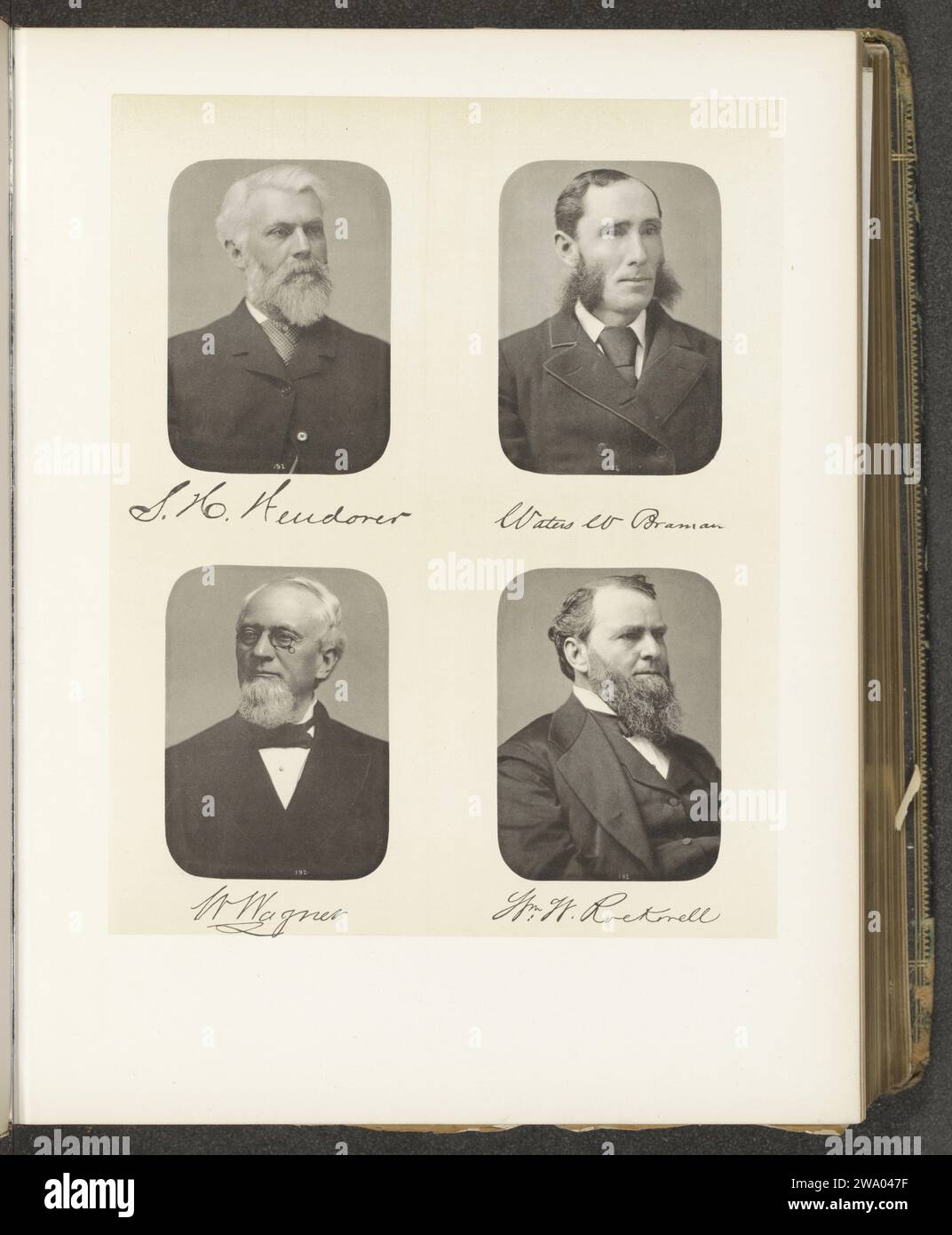 Portraits de quatre membres du sénat de l'État de New York, vers 1872 - en 1882 ou avant impression photomécanique en haut à gauche Stephen H. Wendover, en haut à droite Waters W. Braman, en bas à gauche Webster Wagner, en bas à gauche William W. Rockwell. États-Unis d'Amérique papier collotype personnes historiques (portraits et scènes de la vie) (+ tête (et épaules) (portrait)) Banque D'Images