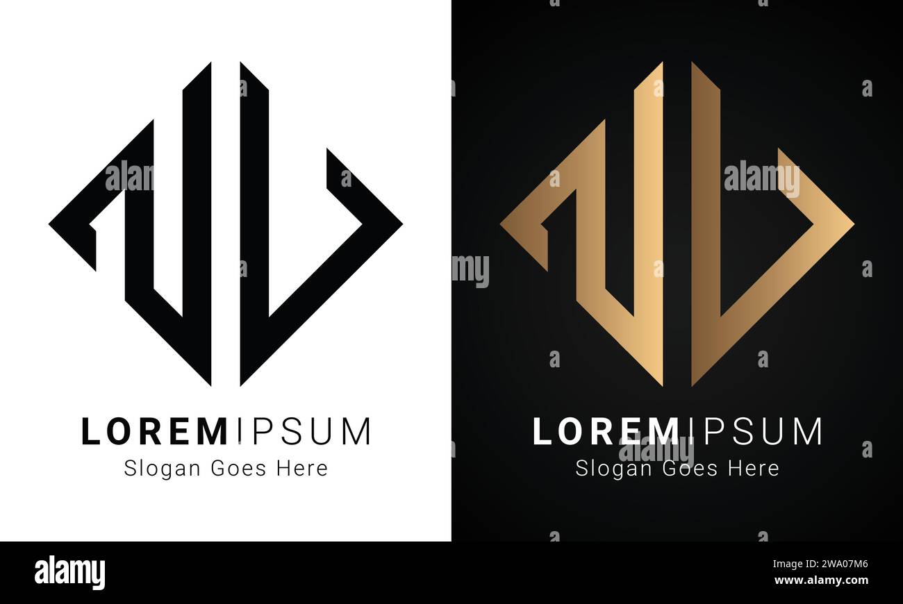 Design de logo de lettre de texte de monogramme de luxe initial NV ou VN Illustration de Vecteur