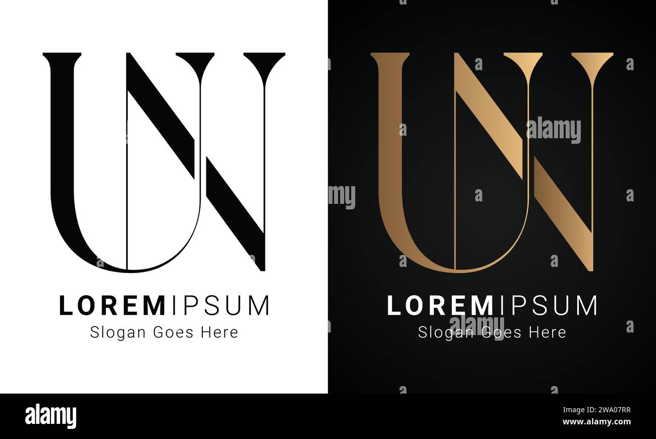 Logo de luxe initial NU ou un Monogram Text Letter Design Illustration de Vecteur