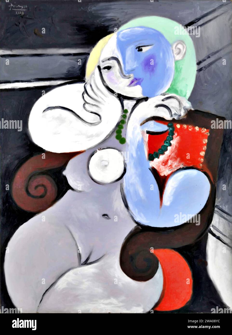 Femme nue dans un fauteuil rouge, 1932 (Painting) de l'artiste Picasso, Pablo (1881-1973) Espagnol. Illustration de Vecteur