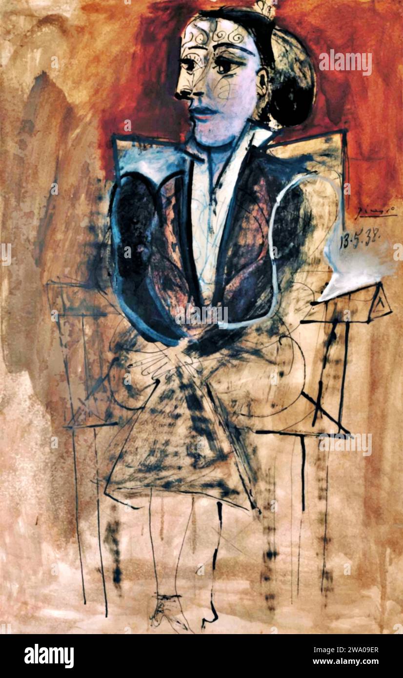 Dora Maar assise, 1938 (peinture) de l'artiste Picasso, Pablo (1881-1973) Espagnol. Illustration de Vecteur