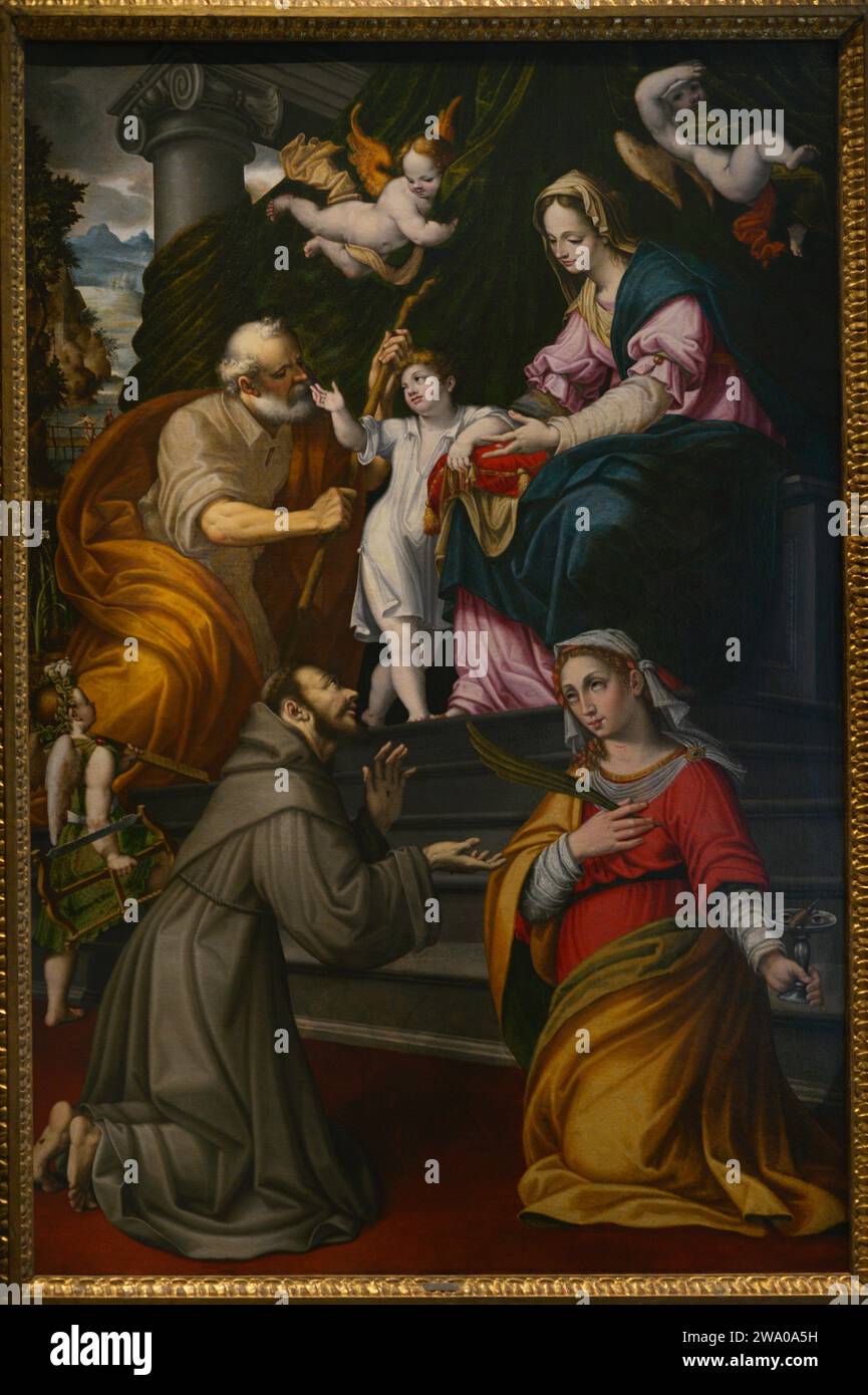 Andrea Mainardi, dit il Chiaveghino (c. 1550-1617). Peintre italien. Madone et enfant avec Saints François, Joseph et Lucy, 1609. Huile sur toile. De l'église de San Domenico, Crémone. Museo Civico Ala Ponzone. Cremona. Lombardie. Italie. Banque D'Images