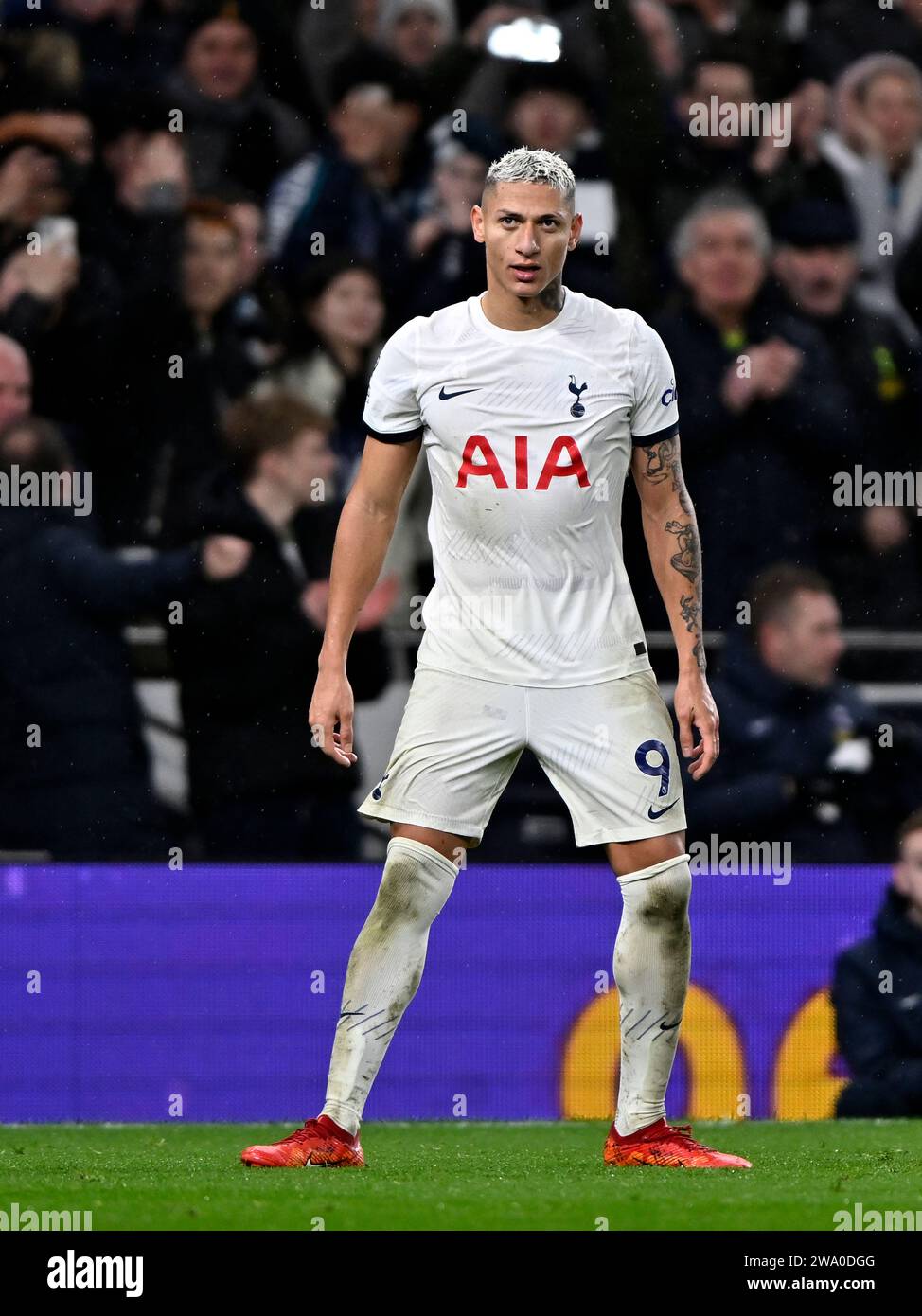 Londres, Royaume-Uni. 31 décembre 2023. Richarlison (Tottenham) lors du Tottenham V AFC Bournemouth Premier League Match au Tottenham Hotspur Stadium. Cette image est réservée À UN USAGE ÉDITORIAL. Licence requise de The football DataCo pour toute autre utilisation. Crédit : MARTIN DALTON/Alamy Live News Banque D'Images