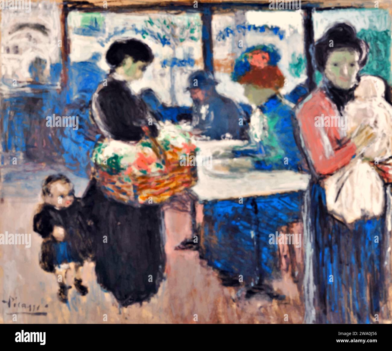 Brasserie a Montmartre 1901 (peinture) de l'artiste Picasso, Pablo (1881-1973) Espagnol. Illustration de Vecteur