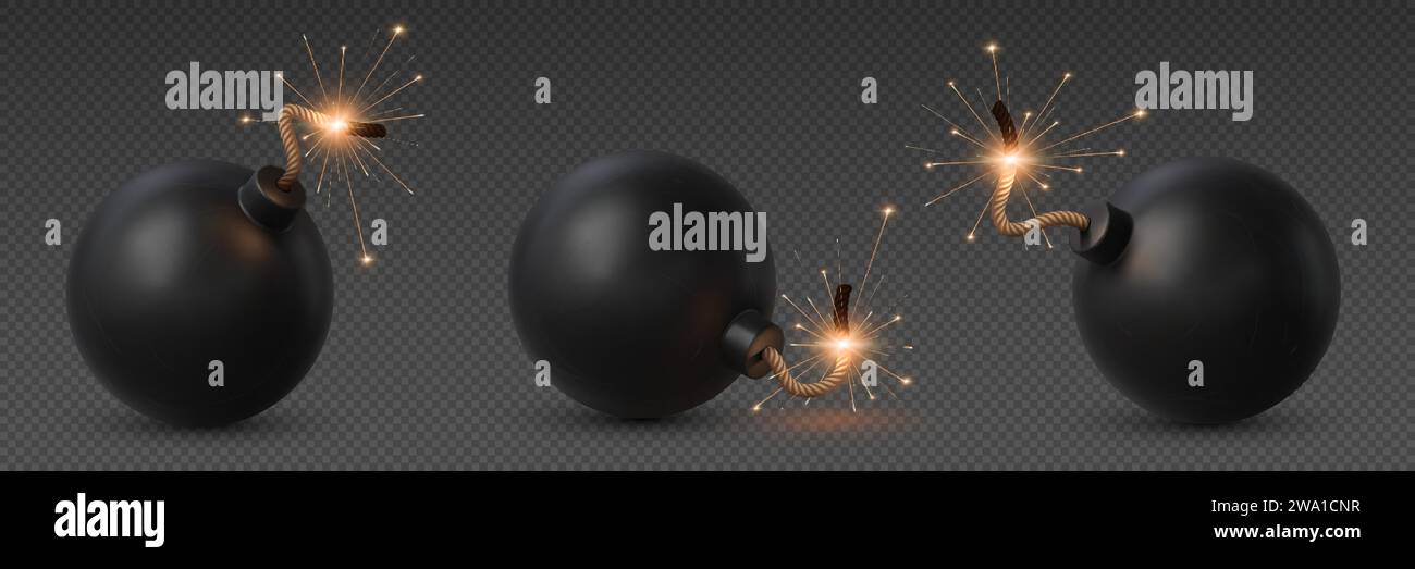 Bombe réaliste avec fusible brûlant. Arme militaire tnt explosive à