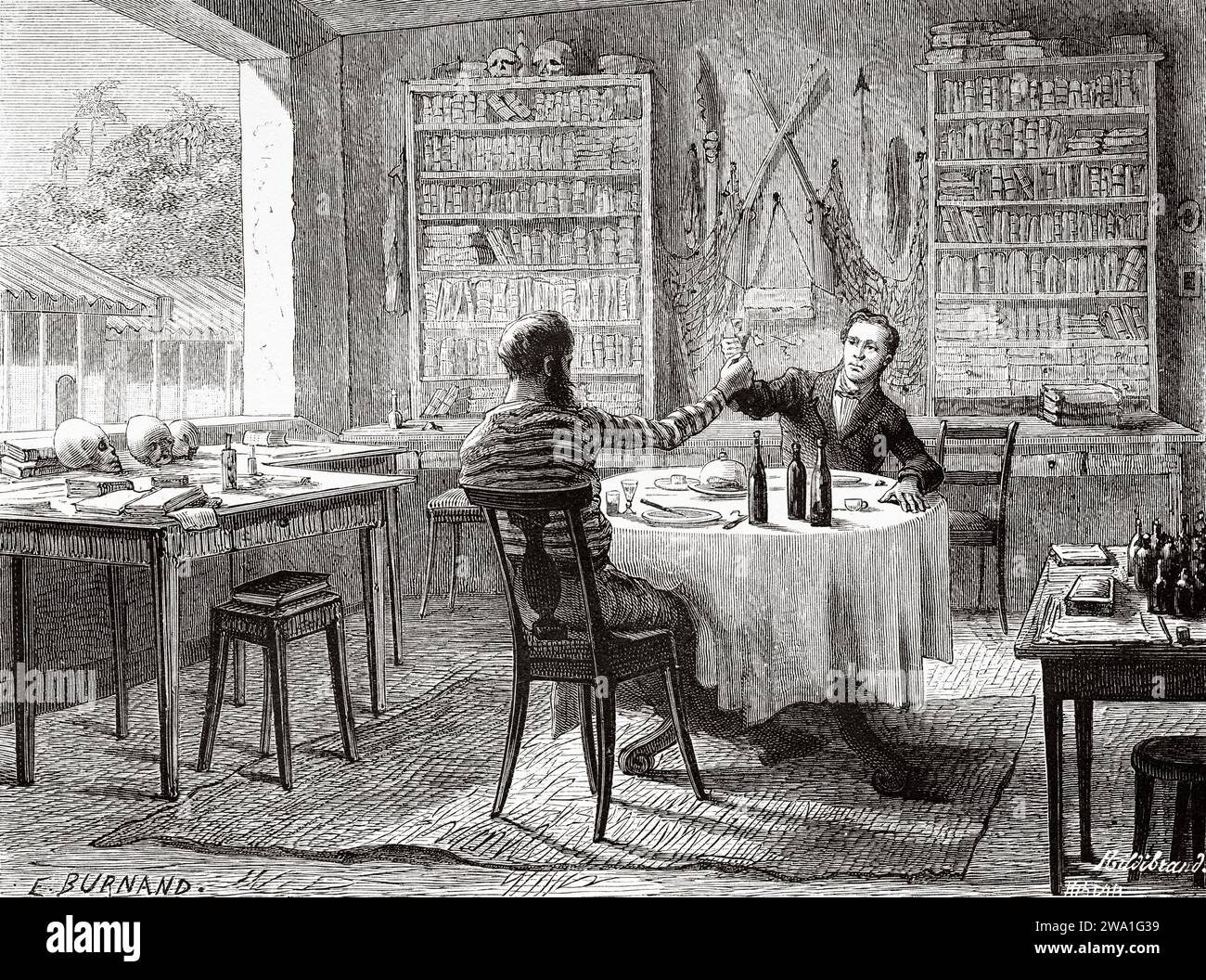 Restaurant français à Tonkin, Vietnam. Asie du Sud-est. Le Laos et les populations sauvages d'Indochine 1877 par le Docteur Jules Harmand (1845 - 1921) gravure ancienne du 19e siècle du Tour du monde 1880 Banque D'Images