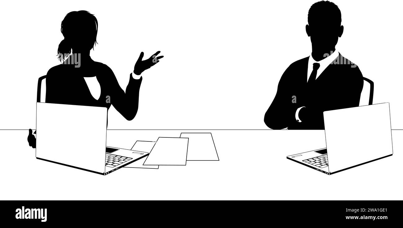 Actualités Anchors Business People at Desk Silhouette Illustration de Vecteur