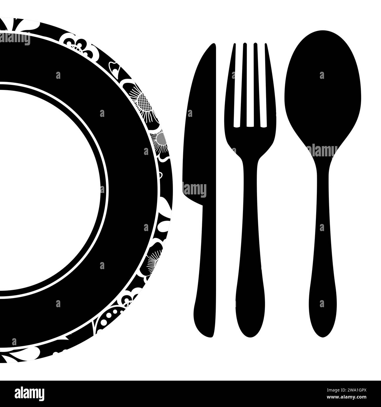 Couteau, fourchette, cuillère et plaque Vector illustration de couteau, fourchette, cuillère et plaque Banque D'Images