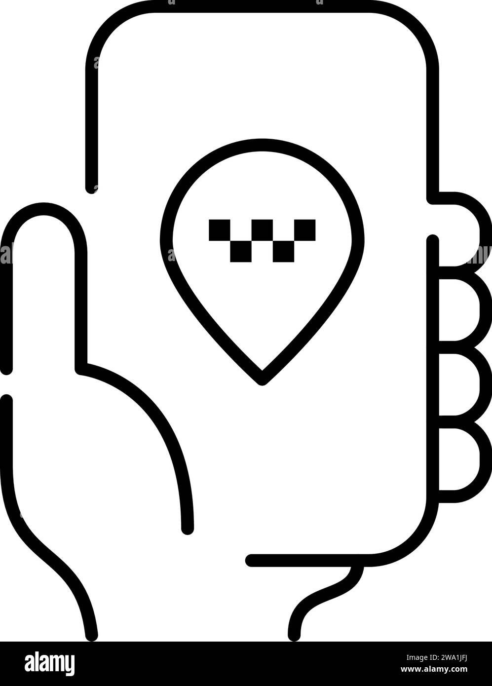 Application de réservation de taxi en ligne. Main tenant le smartphone. Icône Pixel Perfect Illustration de Vecteur