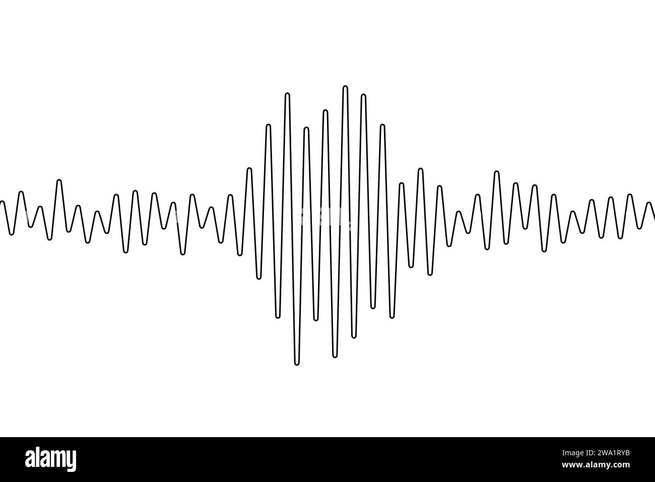 Tremblement de terre une ligne continue. Polygraphe à une seule ligne Courbe de contour. Motif d'ondes noires isolé sur fond blanc. Sismographe oneline. Son Illustration de Vecteur