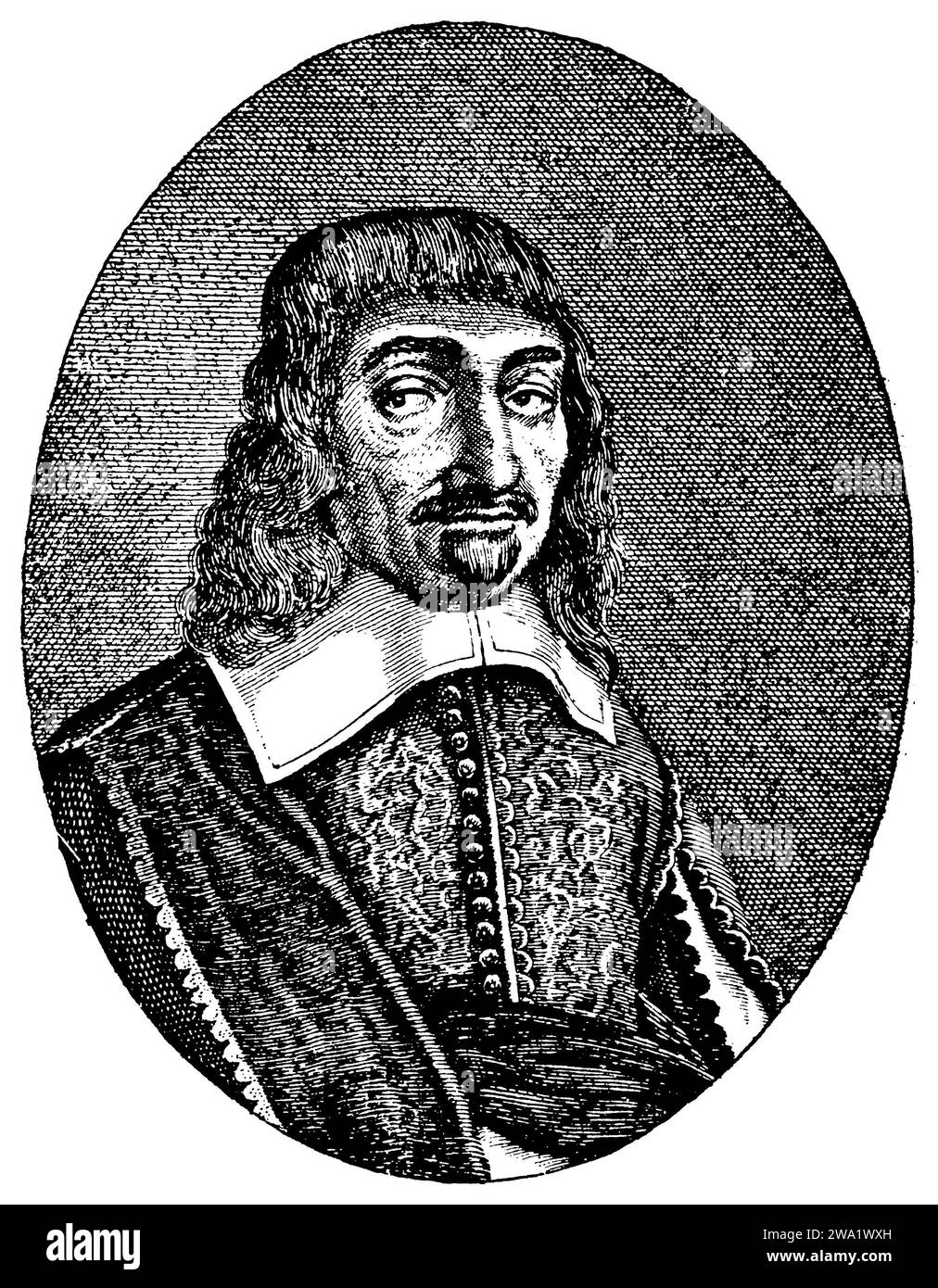 René Descartes (1596-1650), philosophe, mathématicien et naturaliste français, (livre d'histoire littéraire, 1896), René Descartes (1596-1650), französischer Philosoph, Mathematiker und Naturwissenschaftler, René Descartes (1596-1650), philosophe, mathématicien et scientifique français Banque D'Images