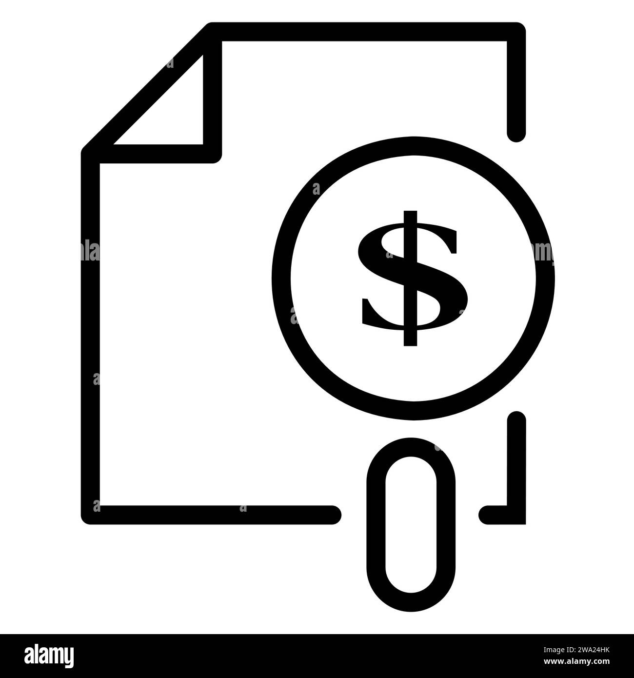 Une loupe sur une icône plate noire de document Illustration de Vecteur