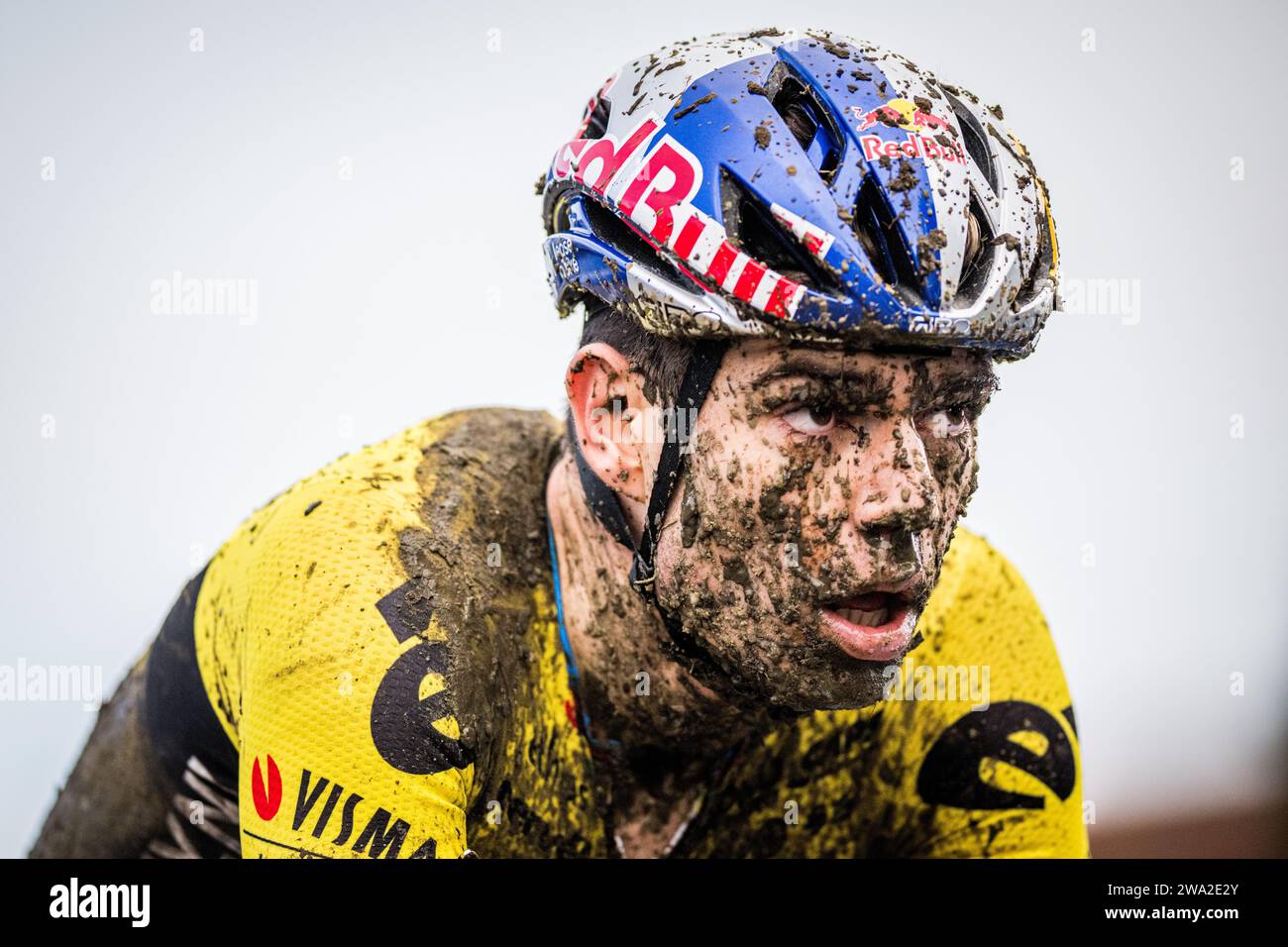 Baal, Belgique. 01 janvier 2024. Le Belge Wout van Aert franchit la ligne d'arrivée lors de la course élite masculine de l'épreuve cycliste de cyclocross 'GP Sven Nyss' lundi 01 janvier 2024 à Baal, étape 4/8 de la compétition 'Trofee Veldrijden' de X2O Badkamers. BELGA PHOTO JASPER JACOBS crédit : Belga News Agency/Alamy Live News Banque D'Images