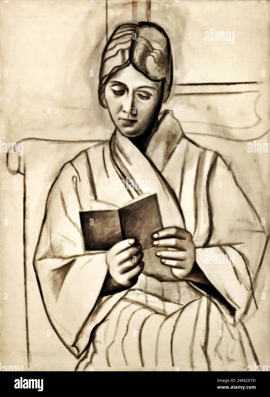 Olga lisant, 1920 (peinture) de l'artiste Picasso, Pablo (1881-1973) Espagnol. Illustration de Vecteur