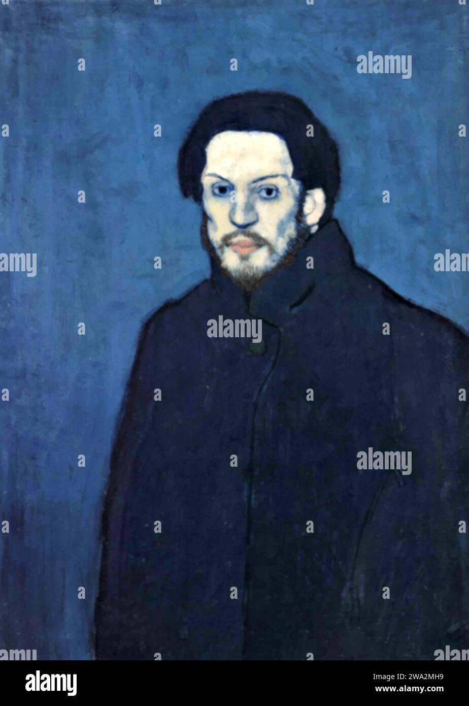 Autoportrait, 1901 (peinture) de l'artiste Picasso, Pablo (1881-1973) Espagnol. Illustration de Vecteur