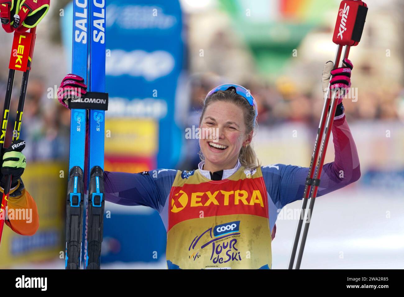 Toblach, Italie 20240101.Jessie Diggins après le départ de la chasse féminine de 20 km à Toblach. Photo : Terje Pedersen / NTB Banque D'Images