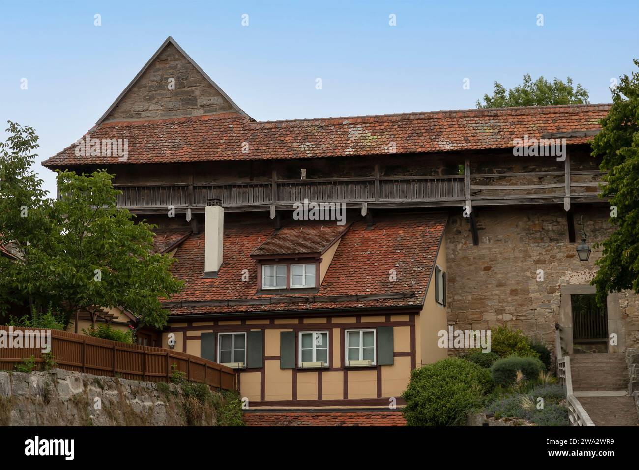 Remparts de la vieille ville dans la ville médiévale de Rothenburg ob der Tauber. Banque D'Images