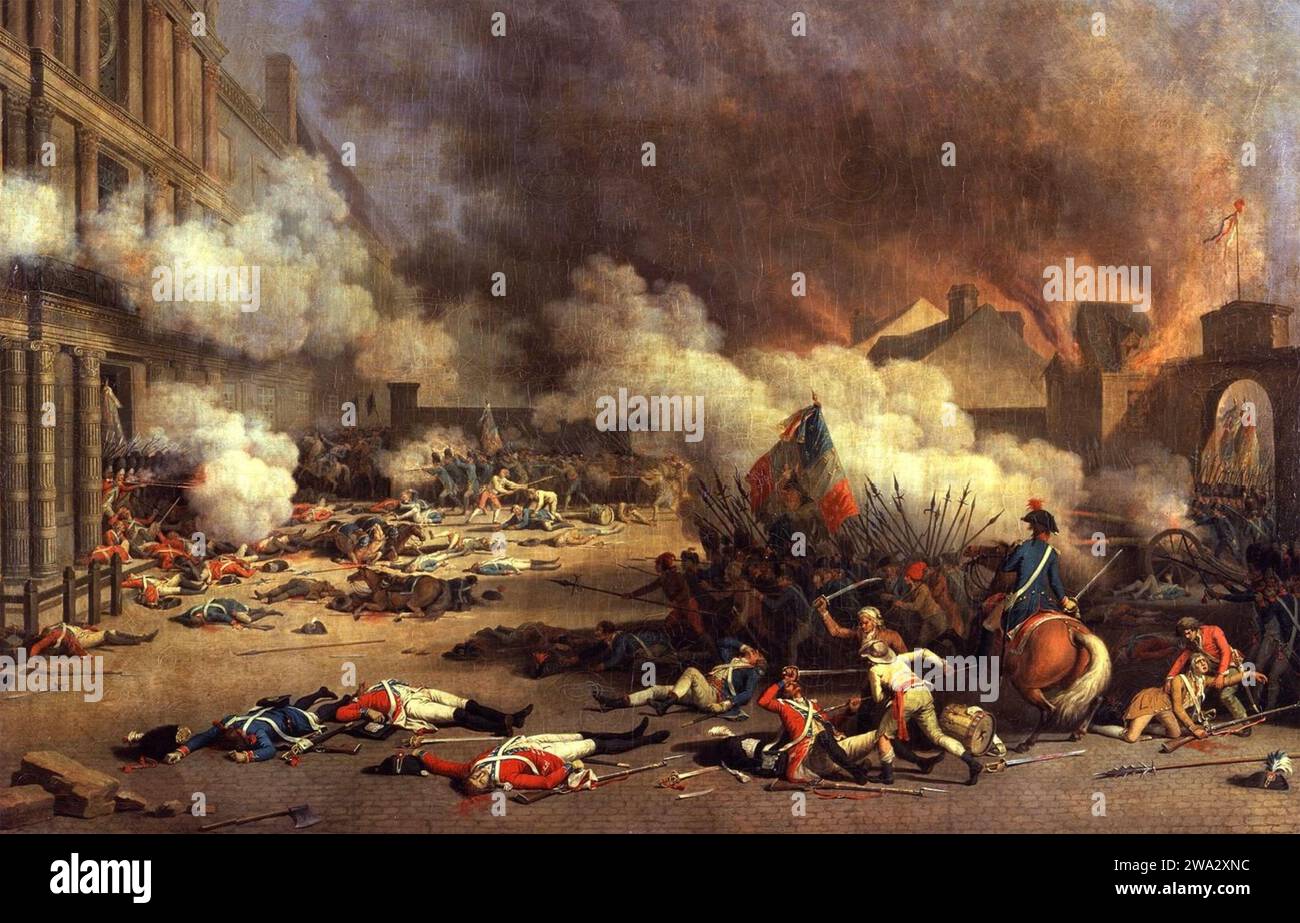 PRISE DU PALAIS DES TUILERIES le 10 août 1792 pendant la Révolution française. Huile sur toile de Jean Duplessis-Bertaux,1793 Banque D'Images