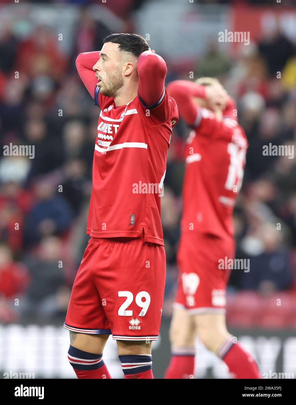 Middlesbrough, Royaume-Uni. 01 janvier 2024. Sam Greenwood de Middlesbrough lors du Sky Bet Championship Match Middlesbrough vs Coventry City au Riverside Stadium, Middlesbrough, Royaume-Uni, le 1 janvier 2024 (photo de Nigel Roddis/News Images) à Middlesbrough, Royaume-Uni le 1/1/2024. (Photo Nigel Roddis/News Images/Sipa USA) crédit : SIPA USA/Alamy Live News Banque D'Images