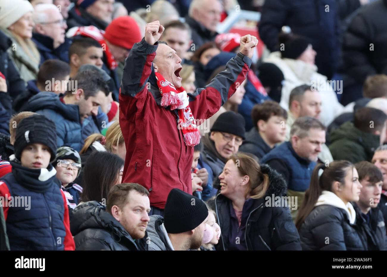 Fans lors du match de championnat Sky Bet Middlesbrough vs Coventry City au Riverside Stadium, Middlesbrough, Royaume-Uni. 1 janvier 2024. (Photo de Nigel Roddis/News Images) à Middlesbrough, Royaume-Uni le 1/1/2024. (Photo Nigel Roddis/News Images/Sipa USA) crédit : SIPA USA/Alamy Live News Banque D'Images