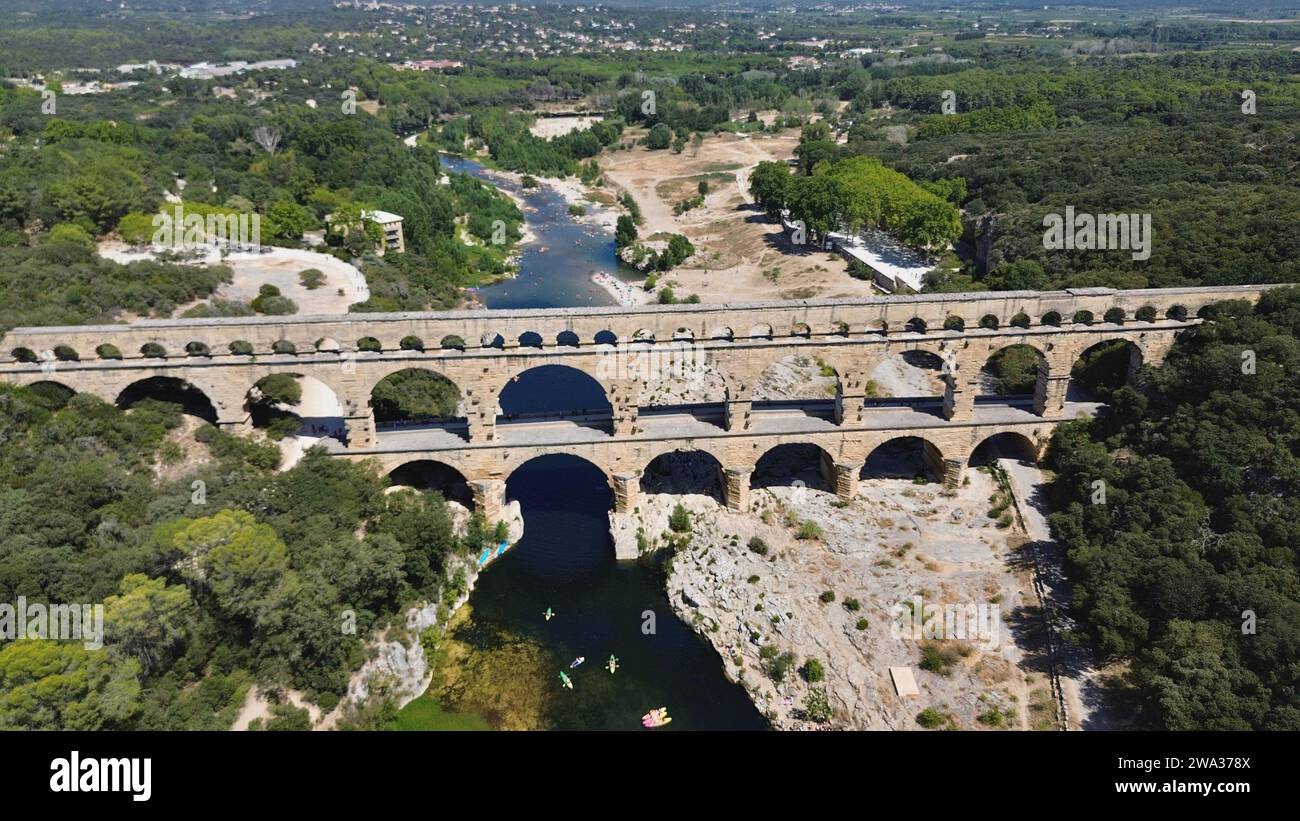 Drone photo Pont du Gard, Pont du Gard France Europe Banque D'Images