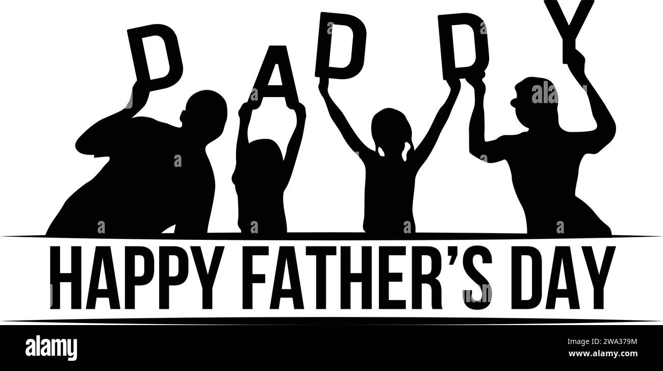 Bonne fête des pères avec papa et enfants. Silhouette de vecteur d'activités de plein air de groupe familial Illustration de Vecteur