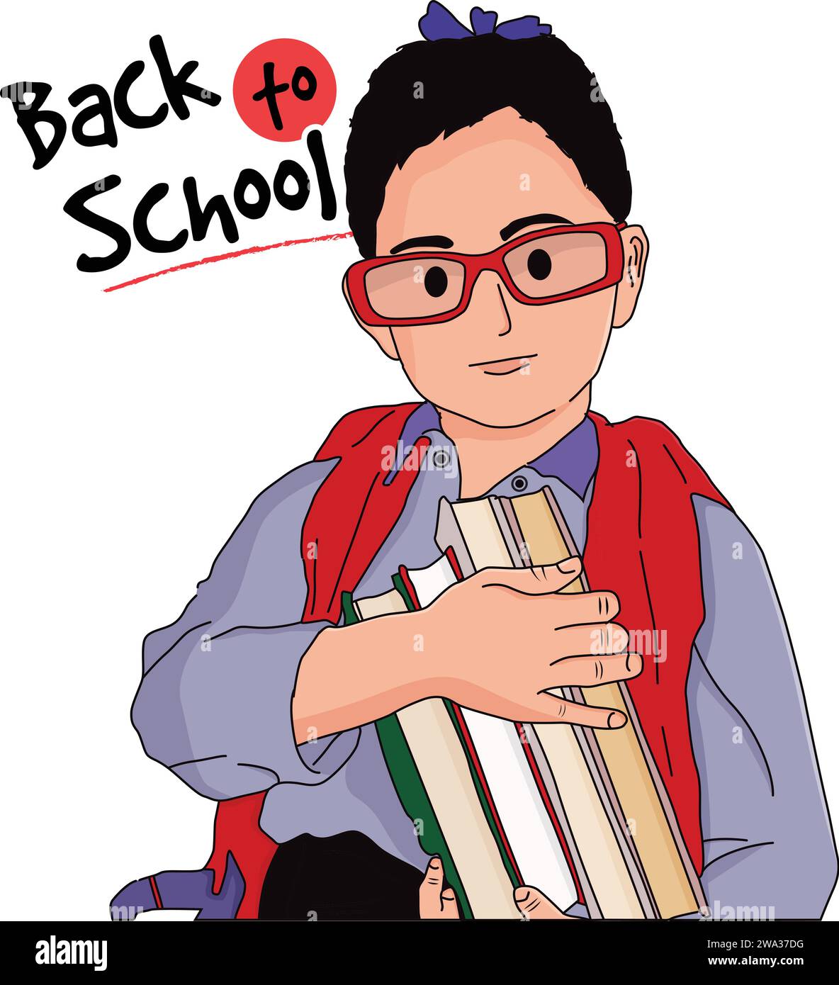 Fille étudiante souriante d'école avec livre et sac à dos. Illustration vectorielle Retour à l'école Illustration de Vecteur