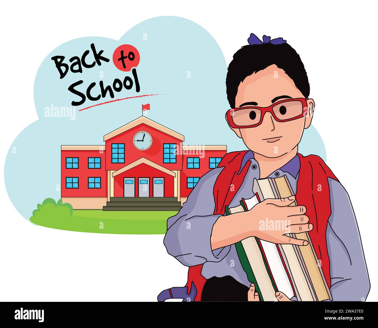 Fille d'école avec des livres allant de retour à l'école illustration plate Illustration de Vecteur