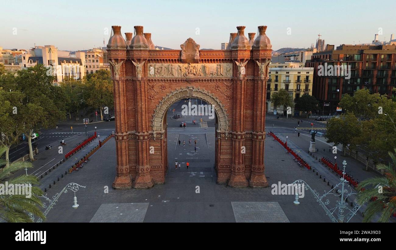 drone photo arc de triomphe, arco de triunfo barcelone espagne europe Banque D'Images