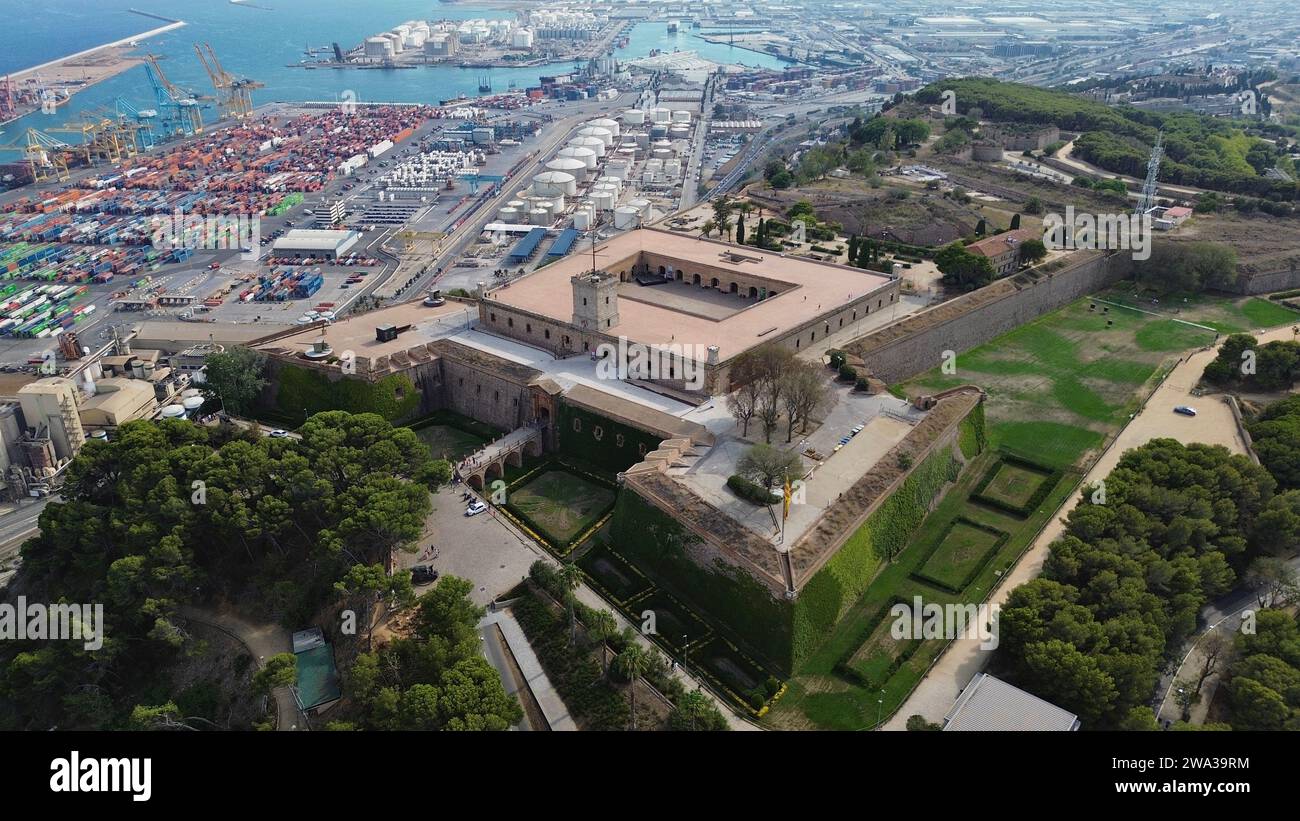 Drone photo Château Montjuïc Barcelone Espagne europe Banque D'Images