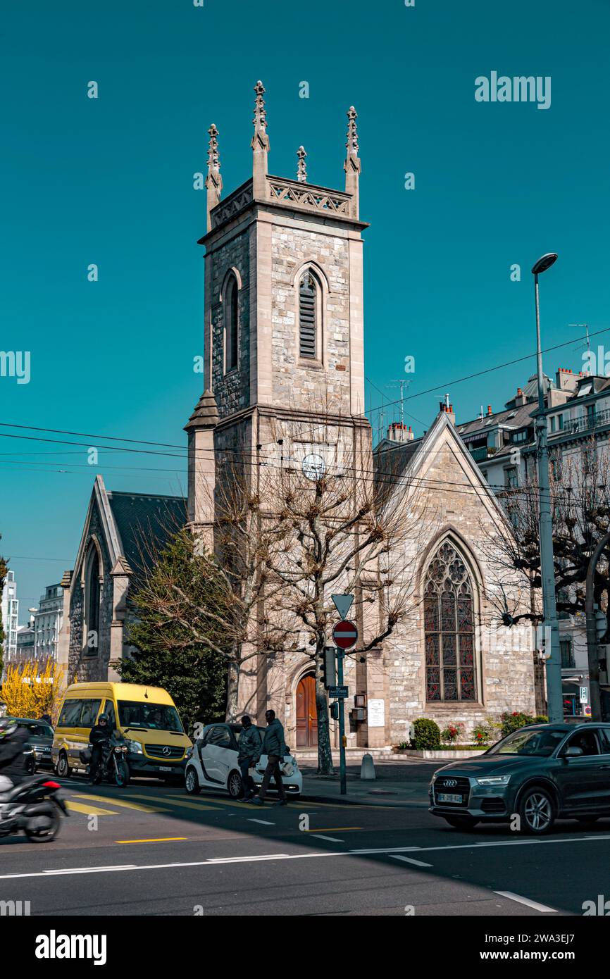 Genève, Suisse - 25 mars 2022 : la basilique notre-Dame de Genève est la principale église catholique romaine de Genève, en Suisse. Banque D'Images