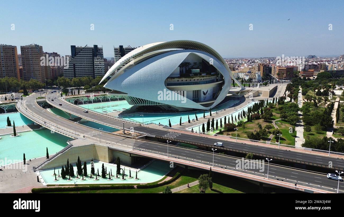 Drone photo Reine Sofia Palais des Arts, Palacio de Arte Reina Sofía Valencia Espagne Europe Banque D'Images