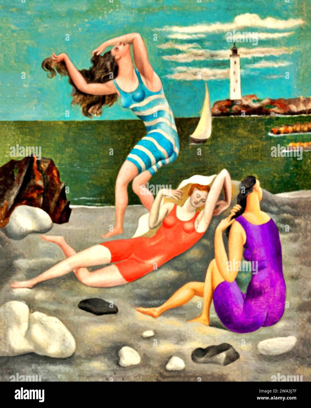 Les baigneurs, 1918 (peinture) de l'artiste Picasso, Pablo (1881-1973) Espagnol. Illustration de Vecteur