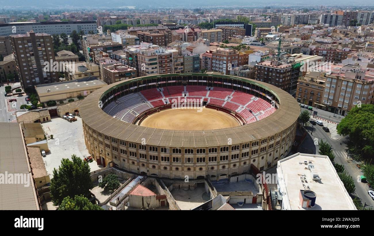 Drone photo Murcia Bullring, Plaza de Toros de Murcia Espagne Europe Banque D'Images