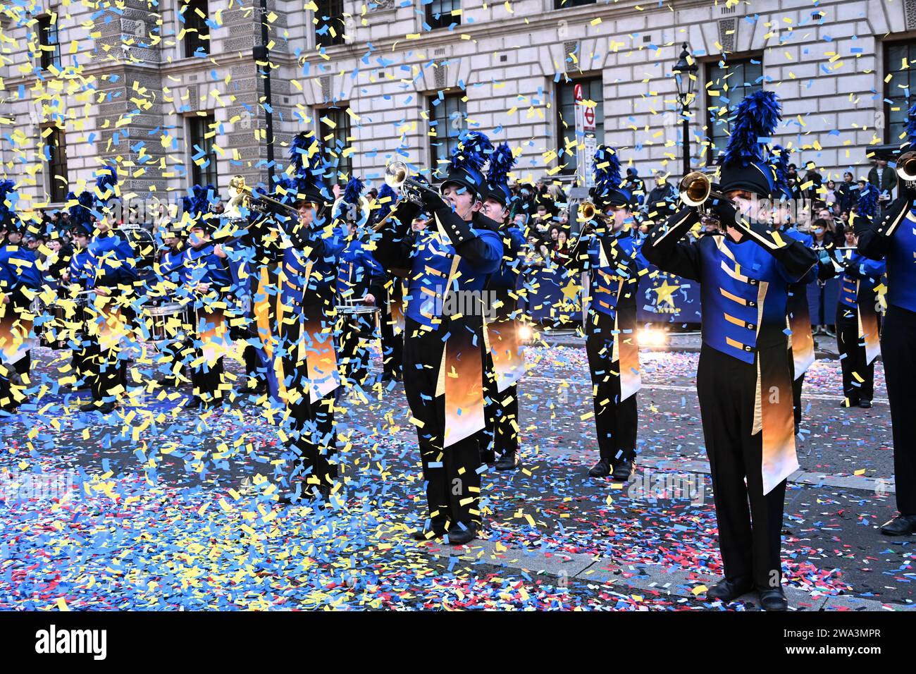 Londres, Royaume-Uni. 1 janvier 2024. Défilé annuel du nouvel an à Londres avec des centaines de flotteurs dans le centre de londres, Royaume-Uni. Crédit : Voir Li/Picture Capital/Alamy Live News Banque D'Images