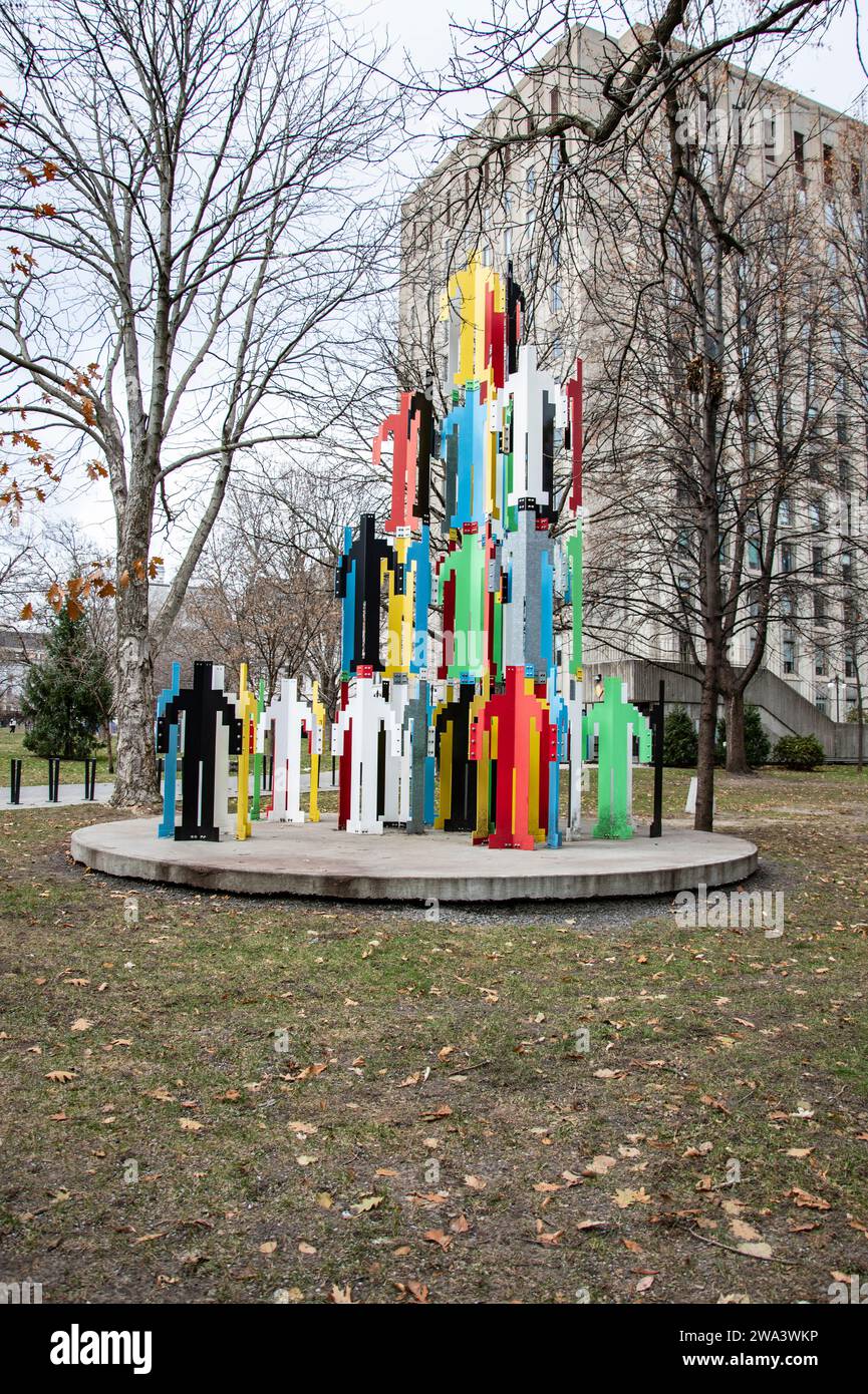 Sculpture de structures humaines au centre-ville de Montréal, Québec, Canada Banque D'Images