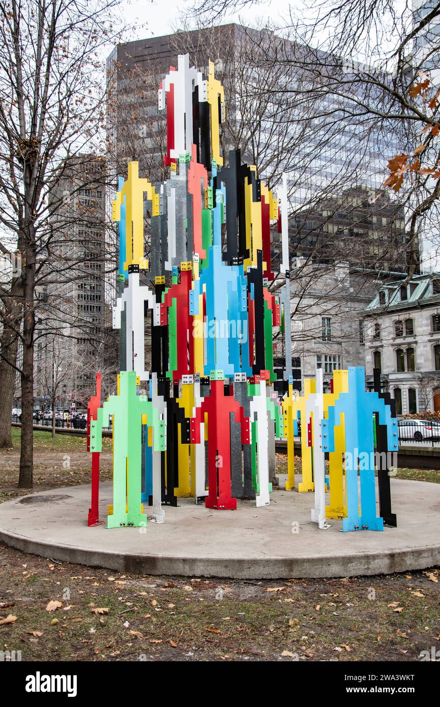 Sculpture de structures humaines au centre-ville de Montréal, Québec, Canada Banque D'Images