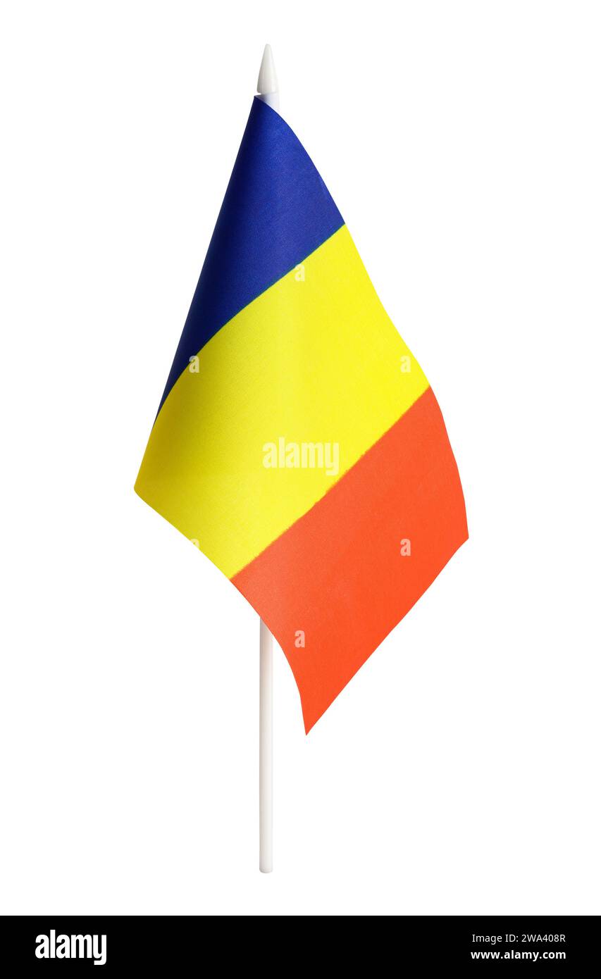Drapeau Chad Desk découpé sur blanc. Banque D'Images
