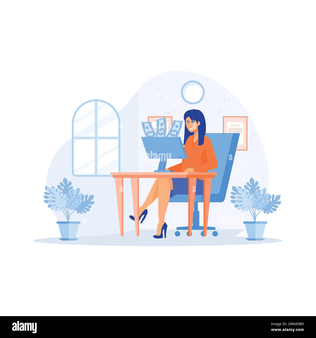 Paiement du salaire. Argent de la paie, calcul du salaire financier, analyse de caisse de travail, impôt annuel, processus de planification budgétaire, illustration moderne vectorielle plate Illustration de Vecteur