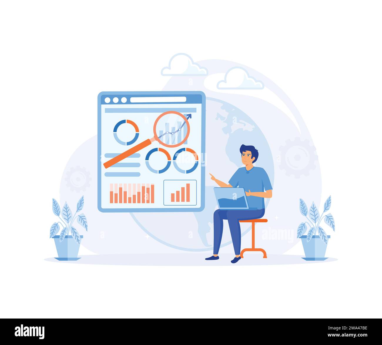 Résumé du modèle commercial axé sur les données. Analyse de données, entreprise axée sur les données, stratégie complète, nouveau modèle économique. illustration moderne vectorielle plate Illustration de Vecteur