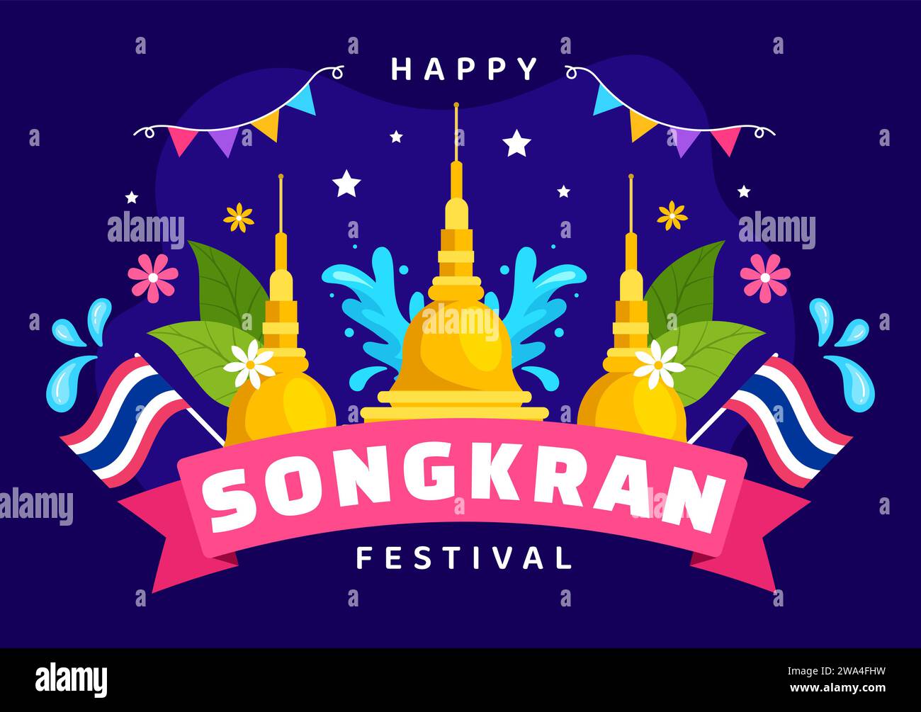 Happy Songkran Festival Day Illustration vectorielle avec des enfants jouant au pistolet à eau en Thaïlande célébration dans fond de dessin animé plat de vacances nationales Illustration de Vecteur